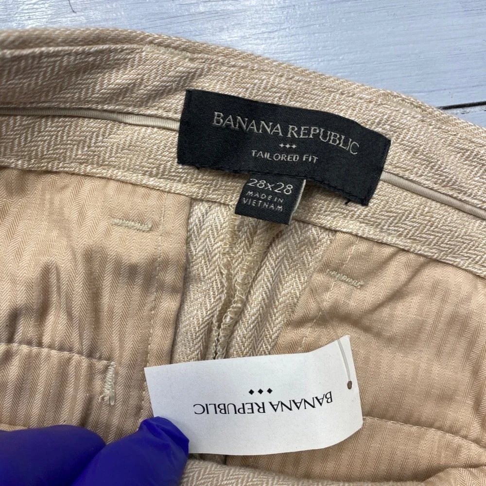 Banana Republic Tailored Fit Pants Mens 28x28 Beige Linen Cotton Herringbone